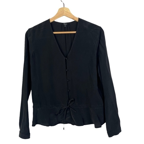 Rails Beaux Black Button Down Silk Long Sleeve Blouse XS $188 - Picture 1 of 4